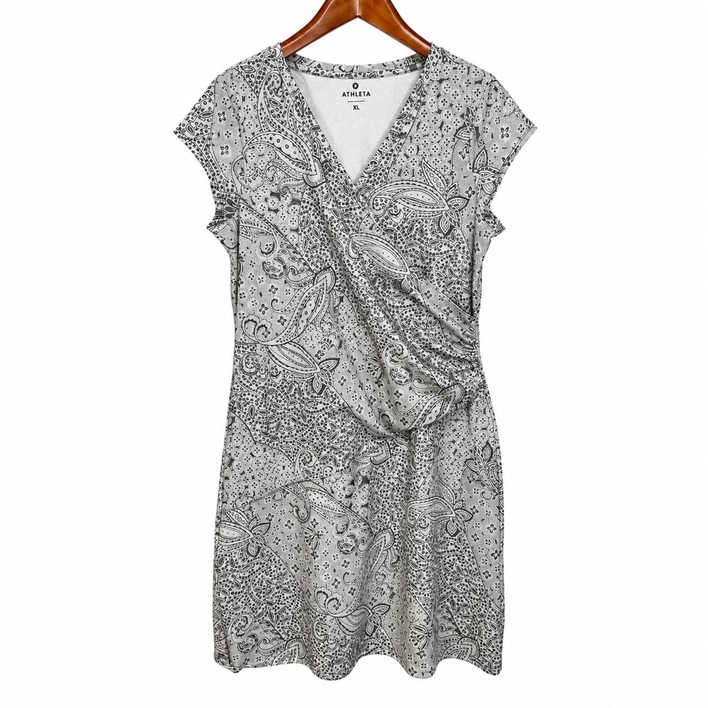 Athleta Women's XL Santorini Paisley Wrap Dress Gray White 406745